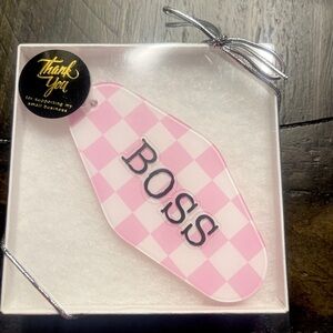 Pink Checkered BOSS Keychain